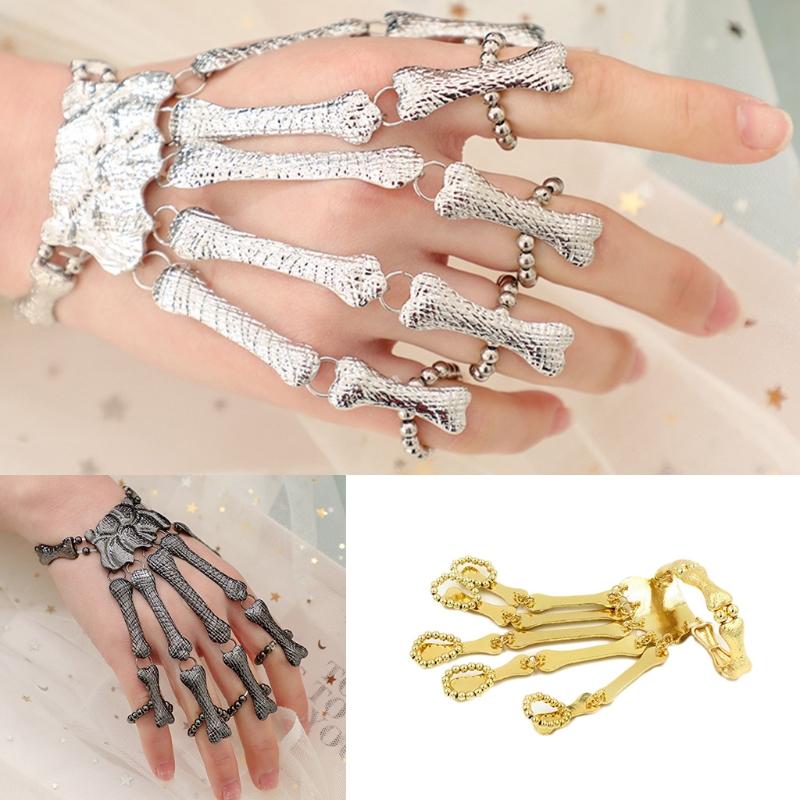 Punk Gothic Skull Bracelet Hand Bone Bangles Flexible Metal Bracelets for Women Men Nightclub Party Hip Hop Jewelry