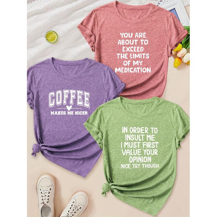 Women's Fashionable Elegant Style Simple Heart Fresh Letter Combination Gift Print Pattern Round Neck3Short-sleeved Shirt T Shirts for Women In