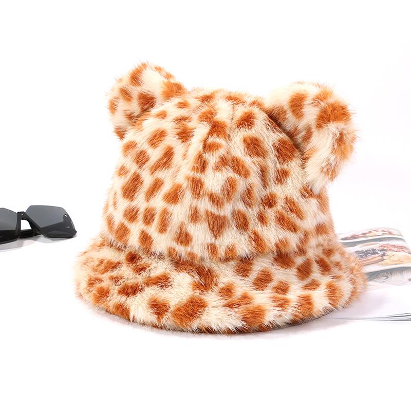Plush Scarf for Women Warm Leopard Print Fisherman Hat Neck Protection Cold Protection Scarf Cartoon Versatile Basin Hat Trendy