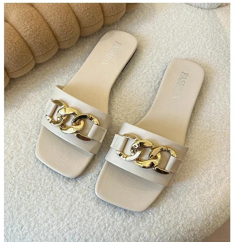 2024 New Summer Women's Slippers Rome Fashion Solid Color Designer Flat Sandals Soft Sole Shoes for Women Breathable Beach