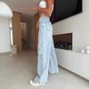 Herbst Neuer Stil Kordelzug Überkreuzt Gerades Bein Jeans, Modisch und Retro, Schlankmachende Weitbeinjeans für Damen