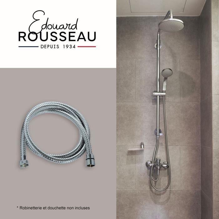 Flexible de douche - ROUSSEAU - Raccord universel - Format compact - Écrous métal - Longueur 1m50 - Inox chromé simple agrafage
