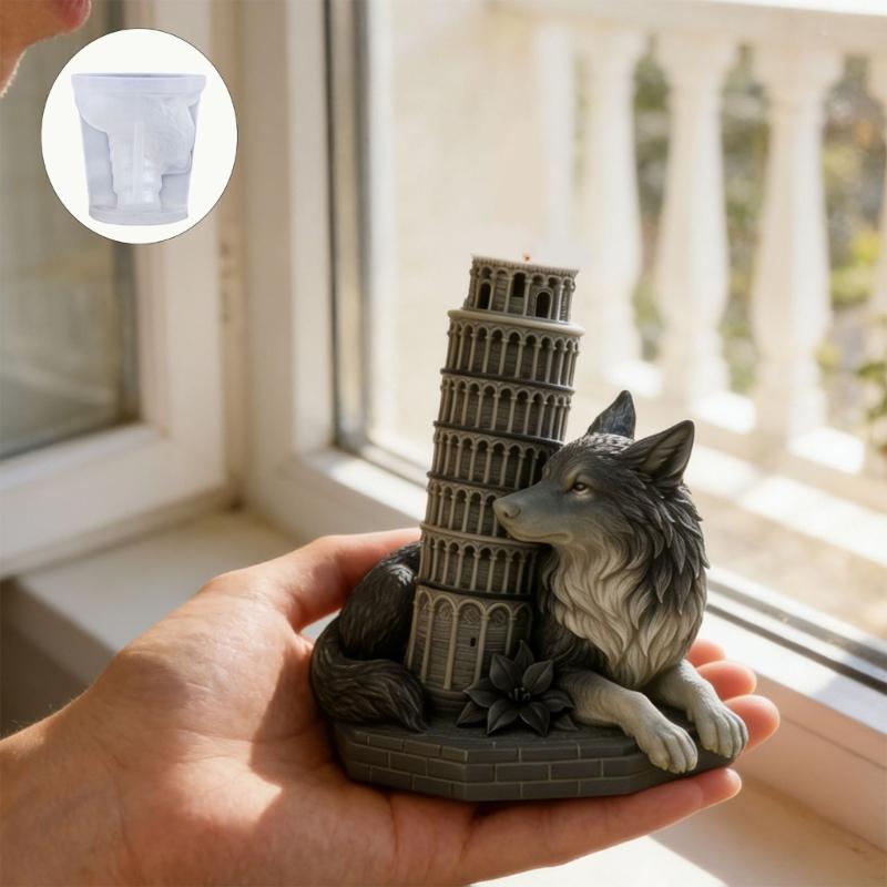 Unique Wolf With Leaning Tower Designs Food Grade Silicone Candle Making Mould For Handmade Gift