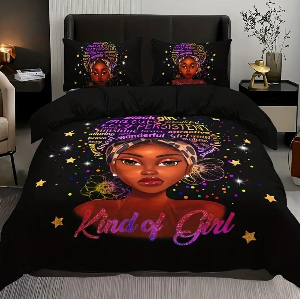 Bedding Digital Printing Three-Piece Set African Girl Pattern Printing Quilt Cover Home Textile Batch