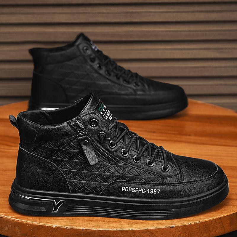 High Top Leather Shoes Youth British Casual Board Shoes Punk Hip Hop Short Boots 39 чёрный 4440₽
