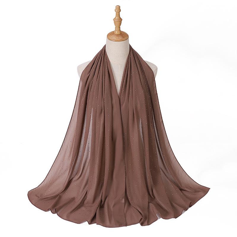 New Malaysia-Indonesia Pearl Chiffon Gypsy Hot Diamond Headscarf, Spring and Summer Long Ladies Hijab Scarf