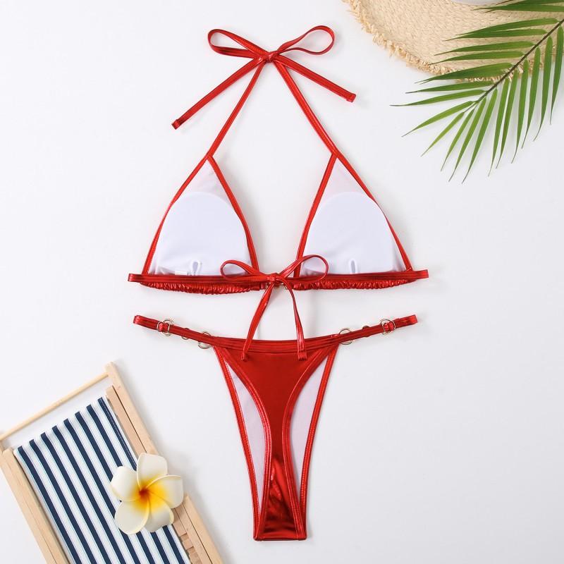 Bikini Sexy pour Femmes à Bretelles Séparées Visage Lumineux Maillot de Bain Couleur Unie
