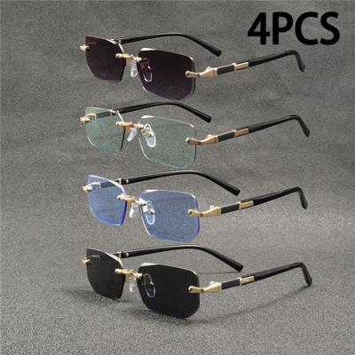 4PCS Rimless Sunglasses Rectangle Fashion Popular Women Men Shades Small Square Sun Glasses For Female Male Summer Traveling