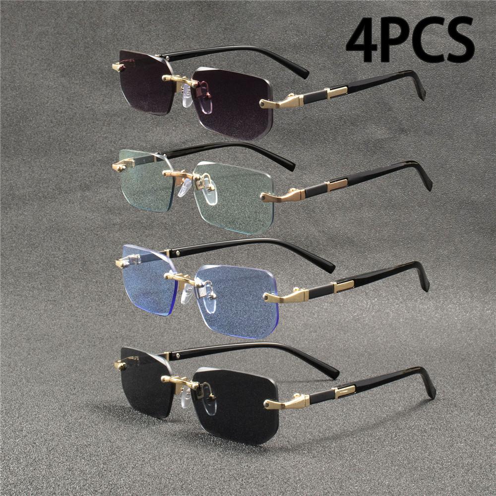 4PCS Rimless Sunglasses Rectangle Fashion Popular Women Men Shades Small Square Sun Glasses  For Female male Summer Traveling