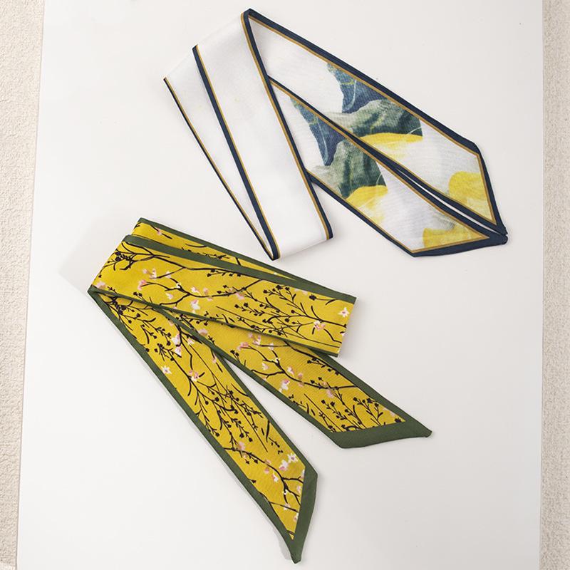 New Floral Hair Tie Set: Thin Braided Ribbon Bow and Scarf In Gift Box