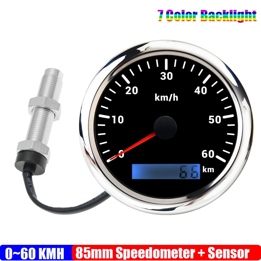 ZMFJH 30-200KMH Speedometer Auto Car 7 Color Backlight Analog Pulse Signal 85mm Speedometer Gauge with Holzer Sensor M16X1.5