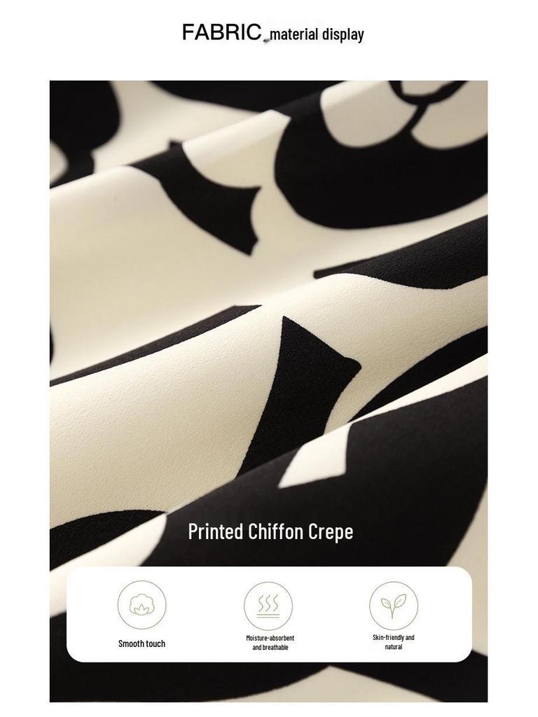 Light Luxury Camellia Print High Waist Slimming Dress