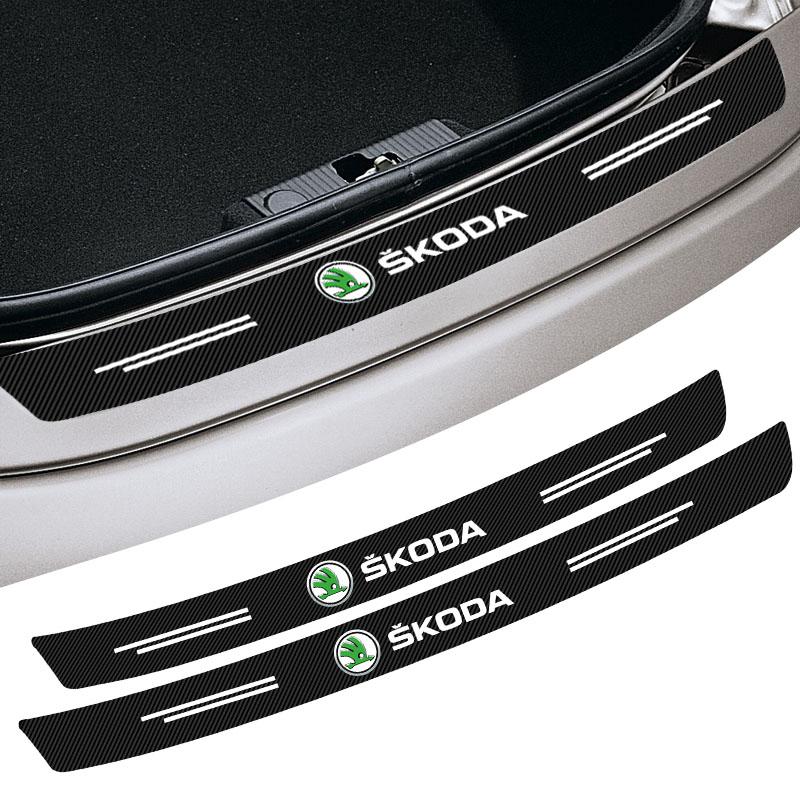 1pcs Carbon Fiber Car Trunk Rear Bumper Sticker Guard Plate Protector for Skoda Octavia Enyaq Rapid Karoq Derivati Fabia Kodiaq Kamiq Superb Yeti