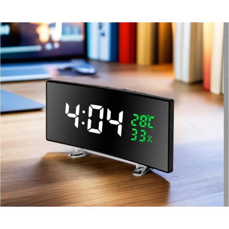 Creative Curved Screen Electronic Clock Large Screen LED Mirror Surface Clock Silent Bedside Bedroom Student Luminous Alarm Clock