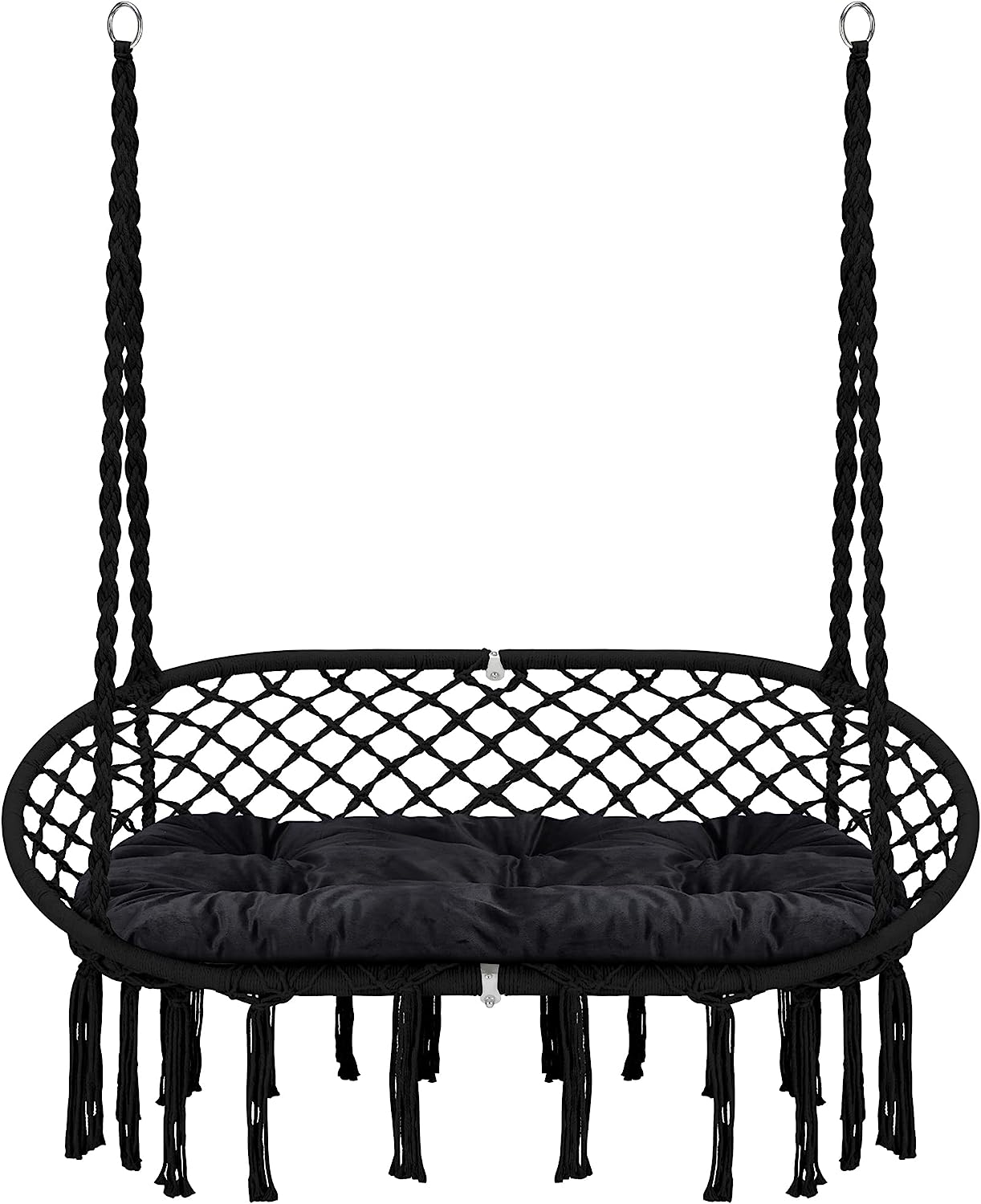 

Double Hammock Chair Macrame Hanging Swing Chairs with Cushion and Hardware Kit, Adult Swings for Outside,Patio,Balcony, Bedroom чёрный