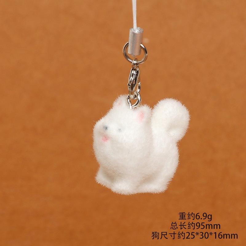 Flocked Puppy for Women Girl Mobile Phone Lanyard Dog Lovers Bag Charms Tremdy Key Chains Couple Friend Kids Gift Bag Charm