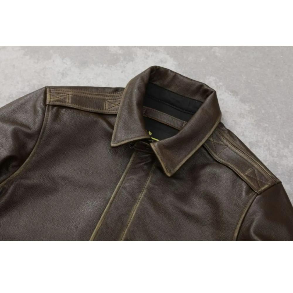 Chinese Size Classic Air Force A2 Flight Jacket Edged Army Green Genuine Cow Leather Jacket Men Pilot Coat Autumn Jaquetas Masculina De Couro