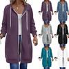 Übergroßer Fleece Reißverschluss Hoodie Damen Langarm Tunika Sweatshirt Lässige Herbstjacke Mantel Mit Tasche