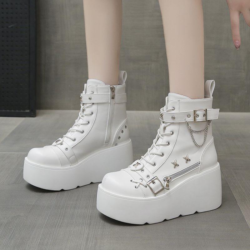 Gothic Style Platform Vampire Cosplay Women Mid-calf Boots Winter Wedges Comfy Women Motorcycle Boots Shoes