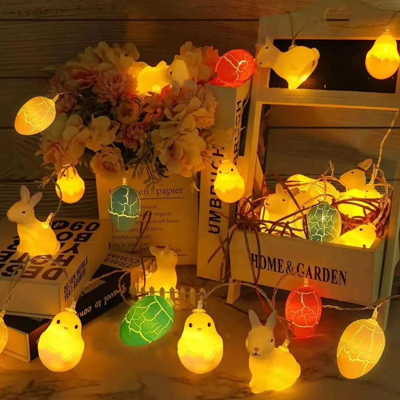 LED Easter String Lights - Crackle Egg, Painted Egg, Baby Chick, Rabbit & Carrot Decorations