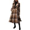 Autumn Winter Women's Plaid Long Trench Coat, British Style European American Outerwear With Belt