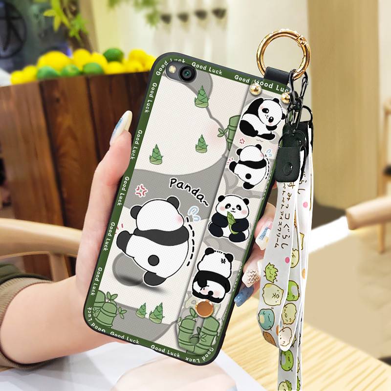 Durable Panda Phone Case For Xiaomi Redmi GO Anti-dust Cute Anti-knock Protective Lanyard Wristband Cartoon Phone Holder