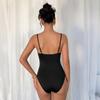 Sexy Patchwork Lace Perspective V Neck Backless Suspender Bodysuit For Women