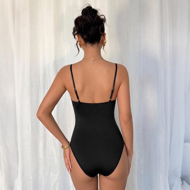 Sexy Patchwork Lace Perspective V Neck Backless Suspender Bodysuit For Women