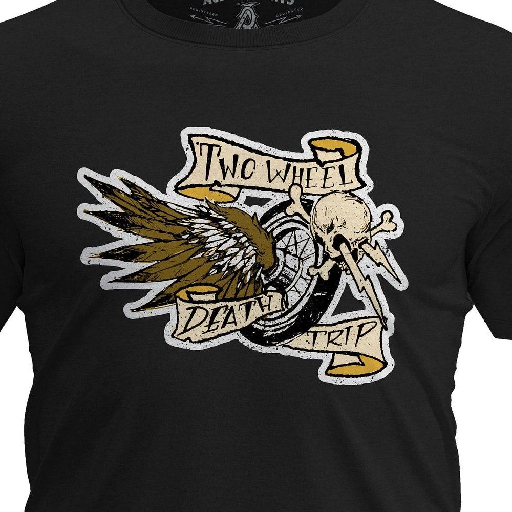 Two Wheel Death Trip Motorcycle T-Shirt - Biker Graphic Tee XS