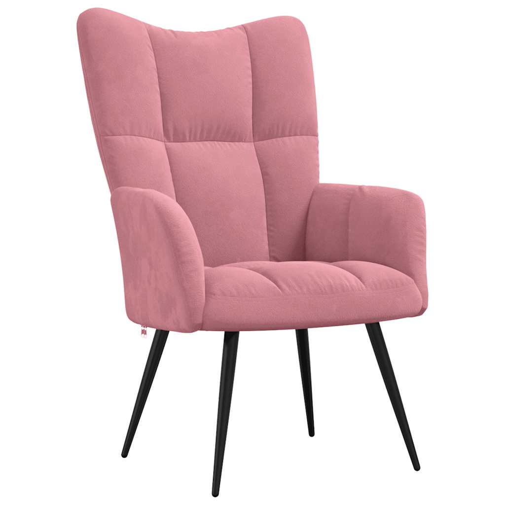 Pink Velvet Relaxing Armchair with Footstool
