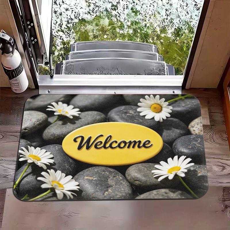 Minimalist Floral Welcome Message Floor Mat for Entering The Door Bedroom and Room Decoration Floor Mat for Home Decor