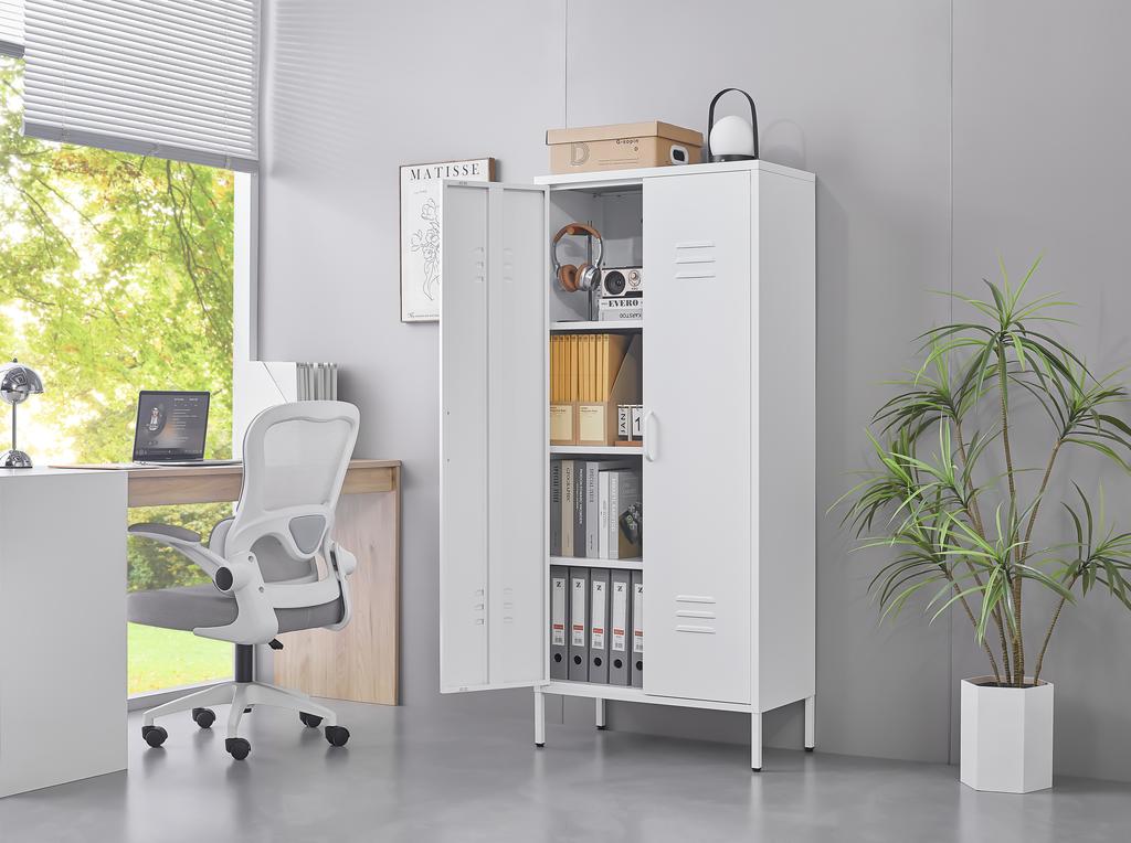 White 2-Door Metal Storage Cabinet with Adjustable Shelves, Ideal for Clothing Storage In Bedroom, Living Room, Office & Gym