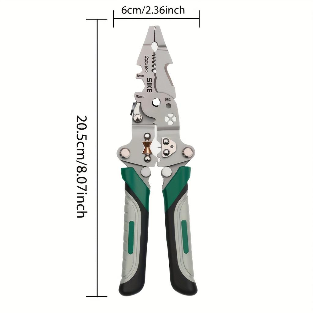 Collapsible Multi-Function Electrician's Industrial Grade Wire Stripper, Durable High Carbon Steel Precision Tool for Cutting, Crimping, and