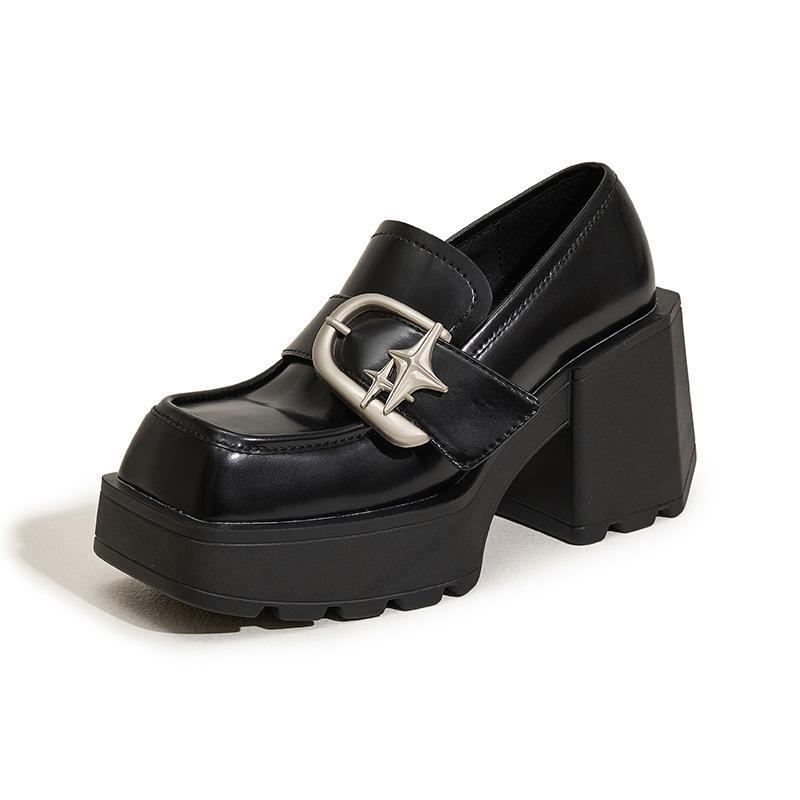 British style loafers women's 2025 spring new thick-soled heightened thick-heeled small leather shoes, one pedal high-heeled single shoes