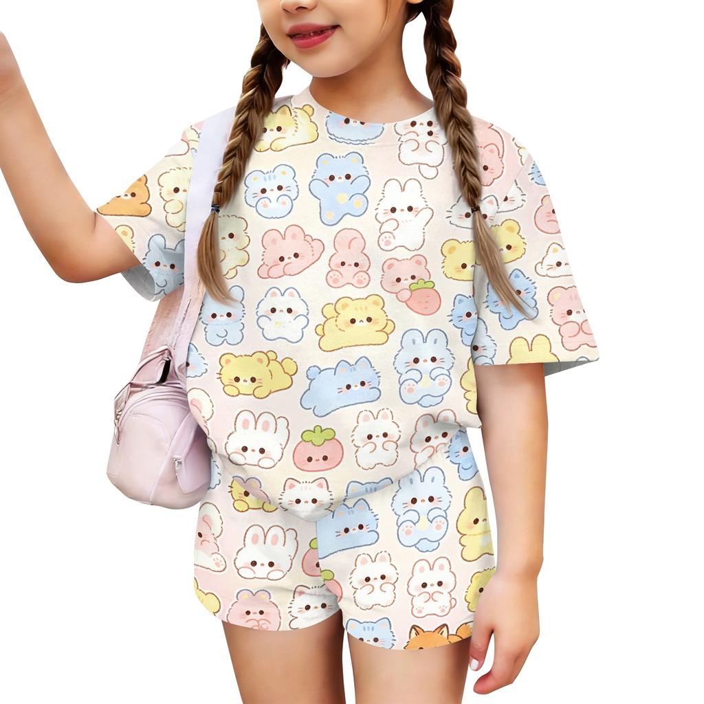 Kids Casual Short Sleeve Top and Shorts Set Animal Print Lightweight Summer Outfit Soft Fabric Comfortable Fit