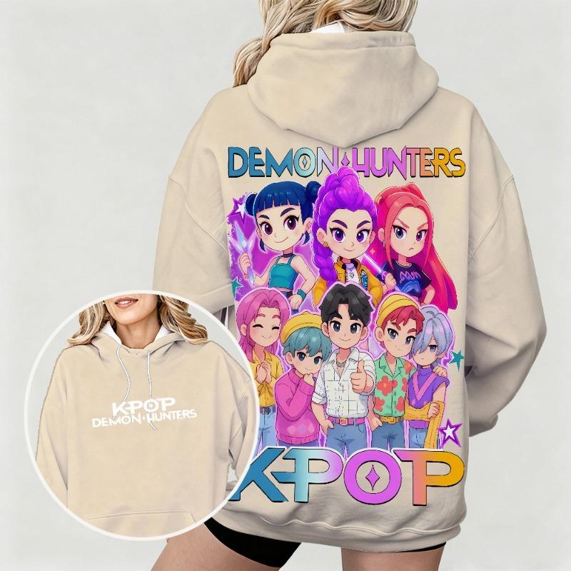 Spring And Autumn KPop Demon Hunters Women's Hoodie Colorful Anime Character Printed Street Wear Kids Fashion Hoodie Sweatshirt
