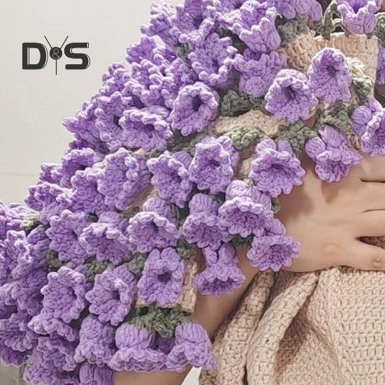 Crochet Flower Blanket Handmade Rose Bouquet Blanket Lily of The Valley Crocheted Bouquet Throw Blanket for Sofa Bed Couch Home Decor