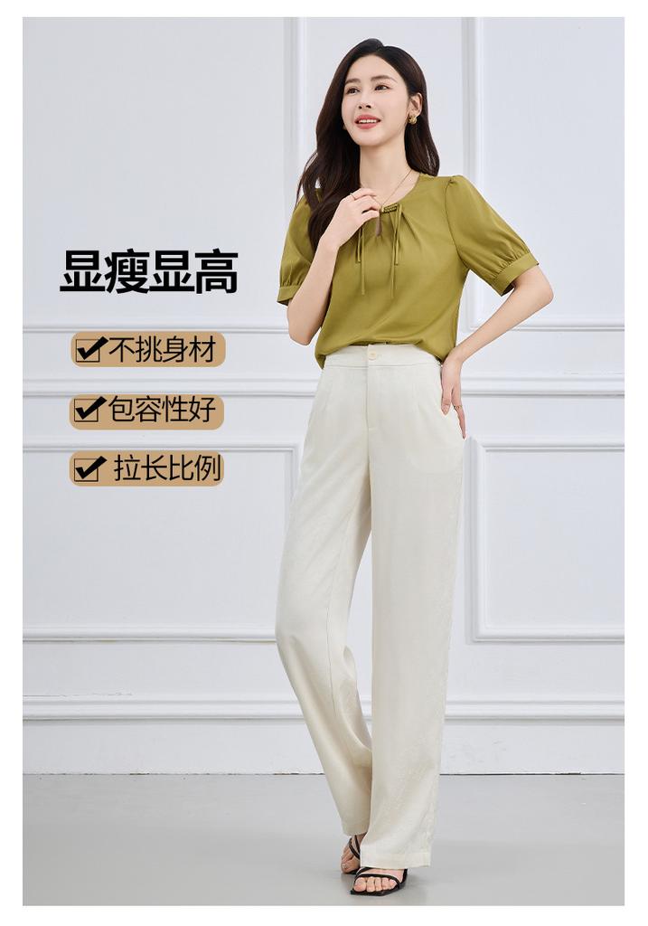 Narrow Wide Leg Pants Summer Solid Color Commuting Minimally Thin Women's Casual Pants