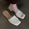 Fashion French Gentle Knitting Cutout Sandals and Slippers for Women Wearing Square Toe Open Toe Sexy High Heels in Summer