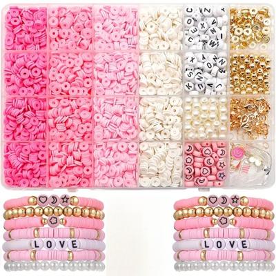 Kralen Letterkralen Kleikralen Sieraden Armband Maakset Diy Roze Aardewerk Vel Set