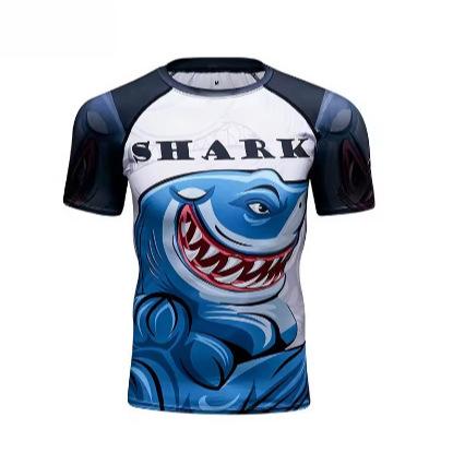 Men's Fitness Sportswear Short Sleeve Creative Printing Taekwondo Training Compression Shirt Sports Running Men's Round Neck