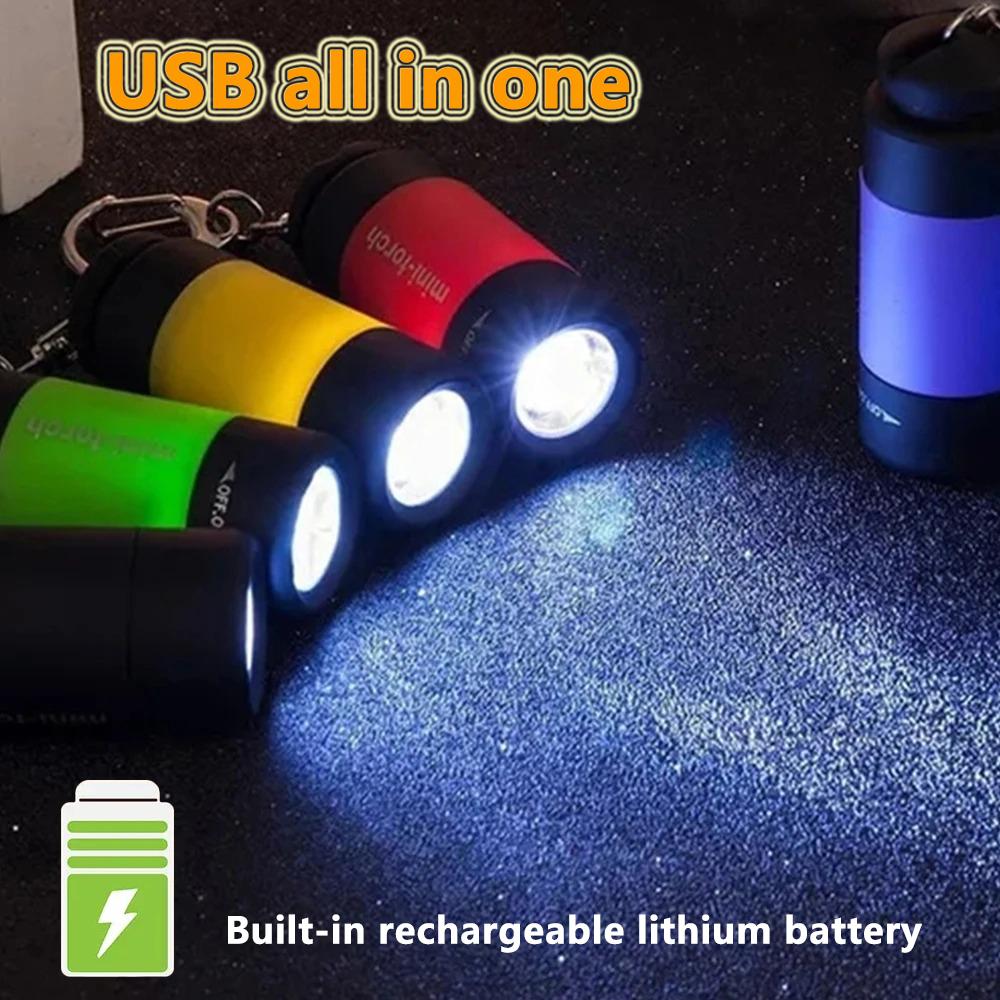 USB Rechargeable LED Multifunctional Strong light Pocket Keychain Flashlight Waterproof Outdoor Hiking Camping Mini Flashlight