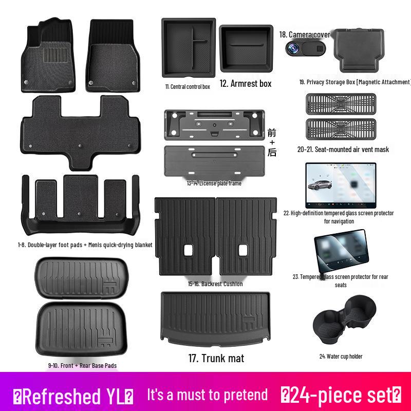 Double-Layer TPE Floor and Trunk Mats for Tesla Model Y 6-Seater - Custom Interior Accessories