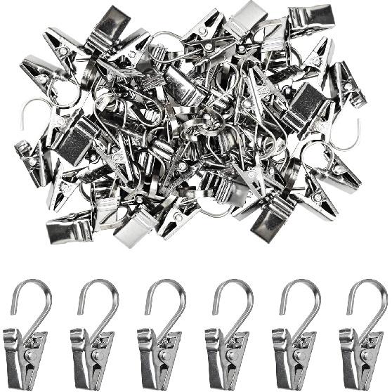 30PCS Small Curtain Clips, Stainless Steel Curtain Hooks Hanging Clips for Drapes, Black for Outdoor String Lights, Camping, Tents, Decoration, DIY,
