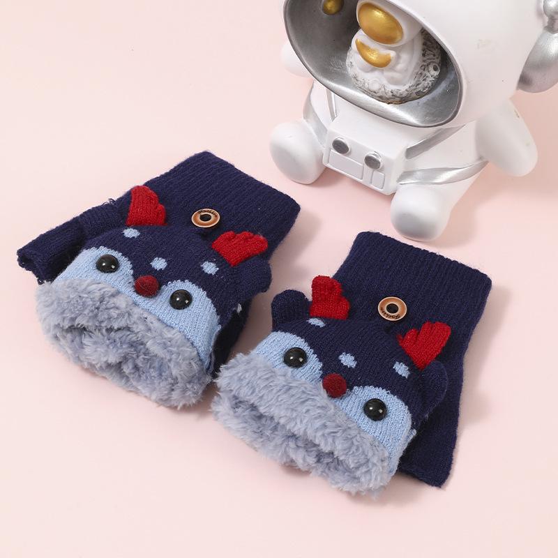 

Children s Fleece-Lined Winter Flip Gloves - Korean Style, Extra Thick, Knitted for Warmth and Writing, Perfect for Cold Weather.