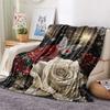 Red and White Roses Print Flannel Blanket, High Quality Comfortable for All Seasons, Home Decor, Warmth and Comfort, Perfect for Christmas Gifts