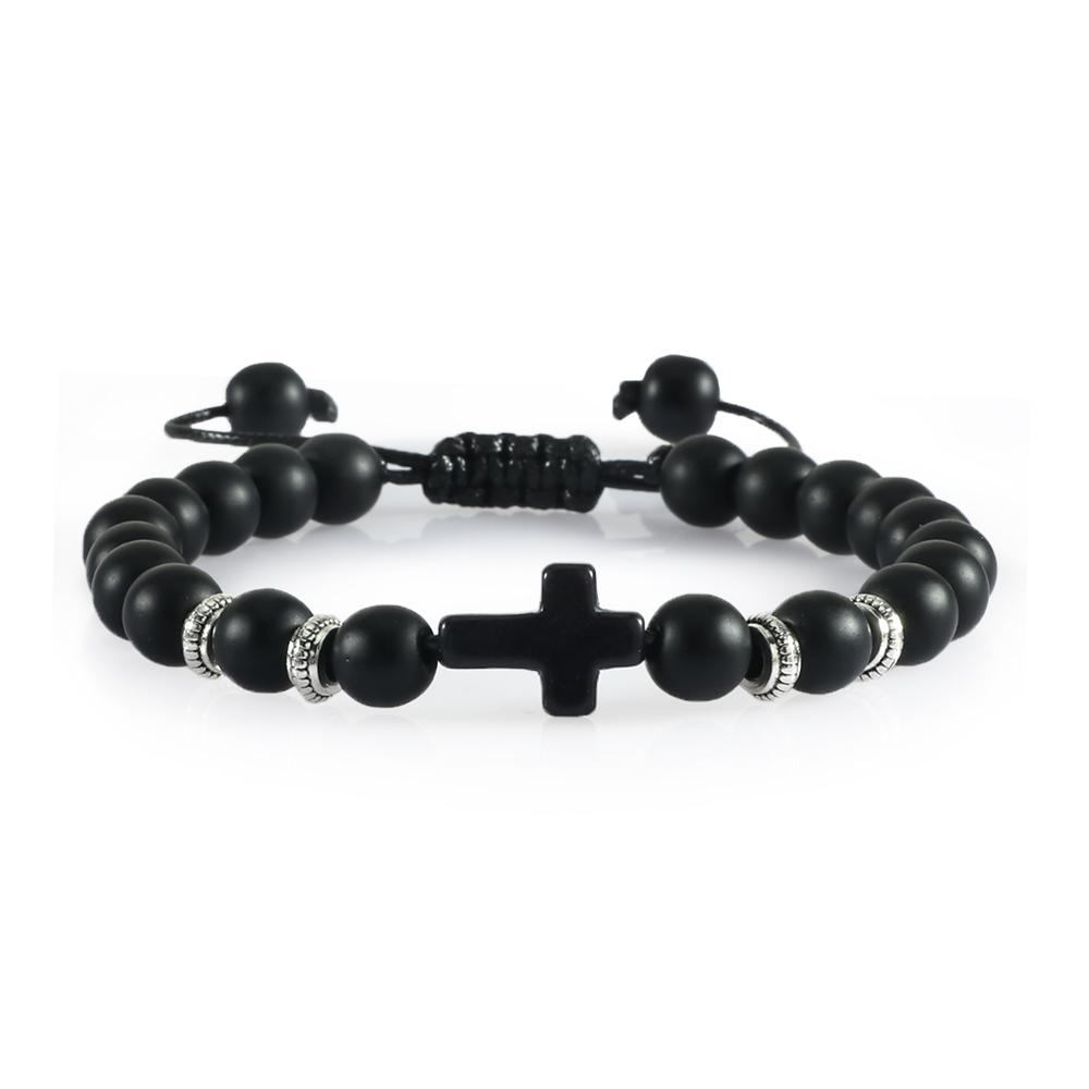 Prayer Men Women Bracelet Hematite Cross Rosary Natural Stone Beads Jesus Onyx Meditation Bracelets Bangles Jewelry Gift Pulsera