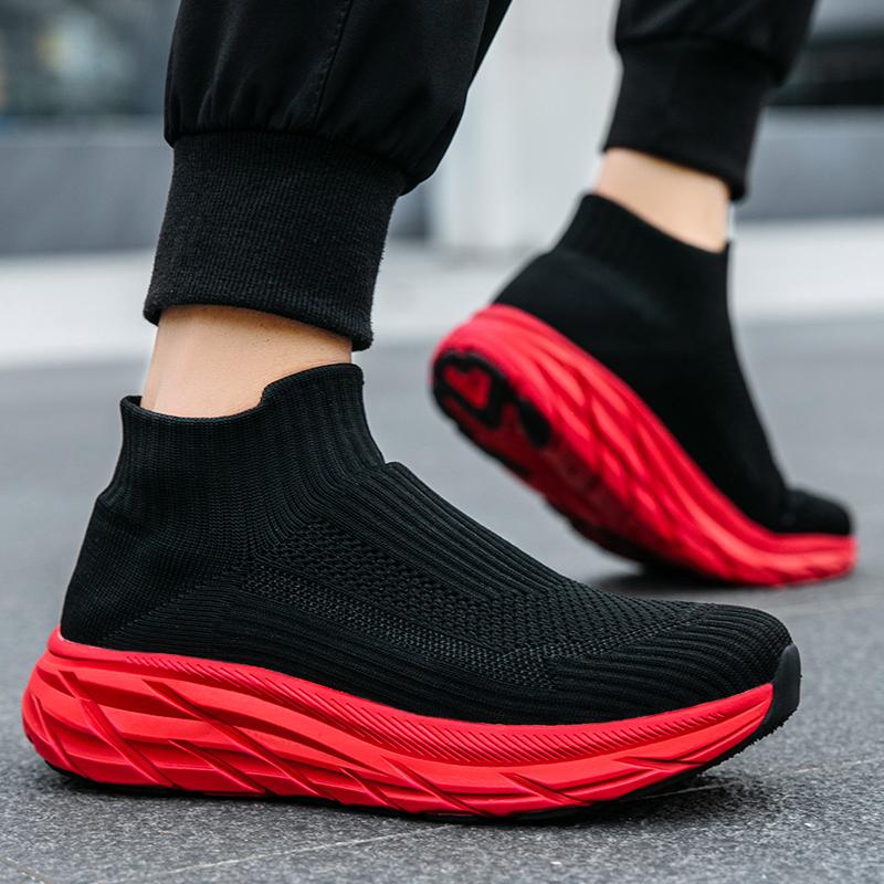 Men‘s Running Shoes Slip-on Socks Shoes Breathable Knit Casual Sneakers Anti-slip Fitness Walking Shoes Male Lightweight Flats