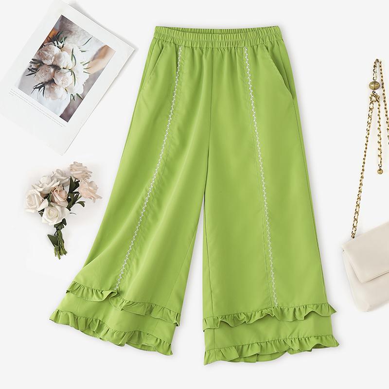 

ZANZEA Женские летние повседневные свободные укороченные брюки с эластичной резинкой на талии XL зелёный