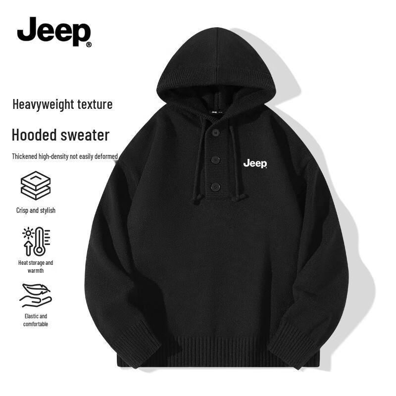 JEEP Men s Hooded Drawstring Knit Pullover Sweater L